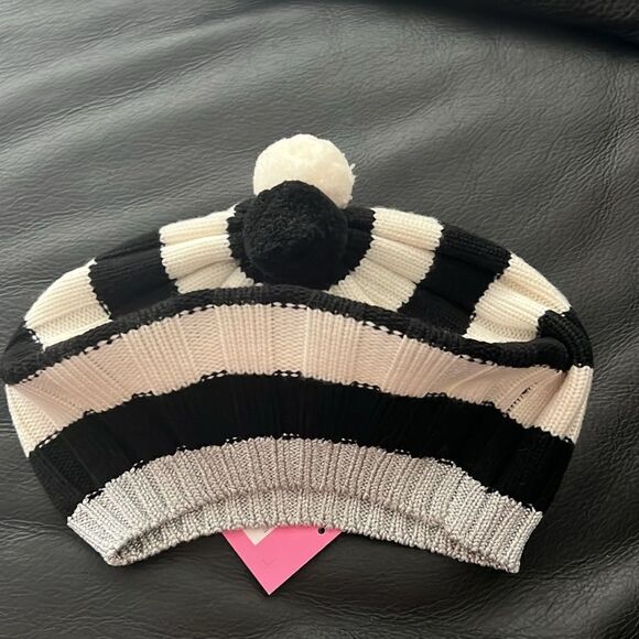 NWT Kate Spade stripes pompom beret